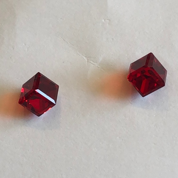 Red Geometric Dainty Boho Stud Earrings - Picture 4 of 7